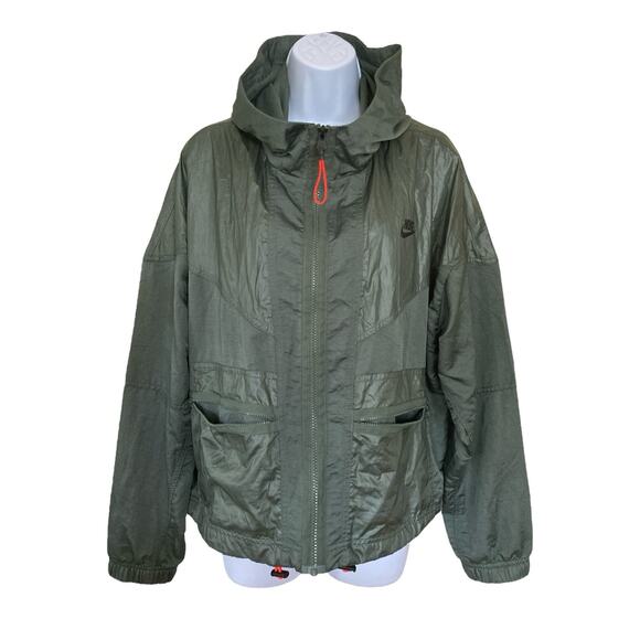 Nike Windrunner Sportswear Cropped Military Green Lightweight Jacket Size XL - Picture 1 of 7